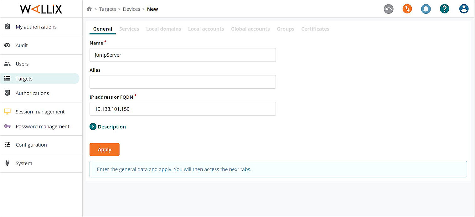 Screen shot of the RDP jump service device IP address